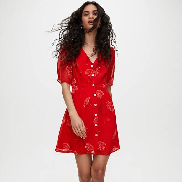 WILFRED x ARITZIA Button Front Dress Flame Scarlet Red {VV31} - Picture 1 of 7